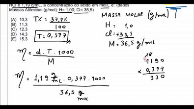 Como calcular a concentração em molL por meio da densidade, massa molar e porcentagem em massa