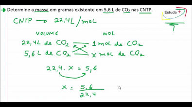 Determine a massa em gramas existente em 5,6 L de CO2 nas CNTP