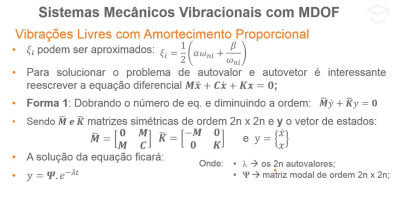 Solução modal analítica: vibrações livres de sistemas com amortecimento proporcional - Teoria