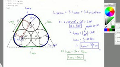 Exercício - Comprimento da Circunferência e Polígonos Regulares - Na figura abaixo, os três círculos têm mesmo raio r igual a 10 cm