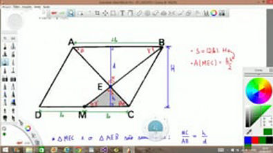 Exercício - Áreas de Figuras Planas - Na figura, ABCD é um paralelograma de área S e M é o ponto