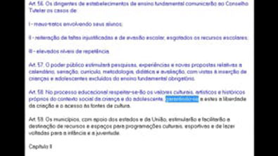 Lei Federal n.º 8.069 Estatuto da Criança e do Adolescente Artigos 53 a 59 e 136 a 13